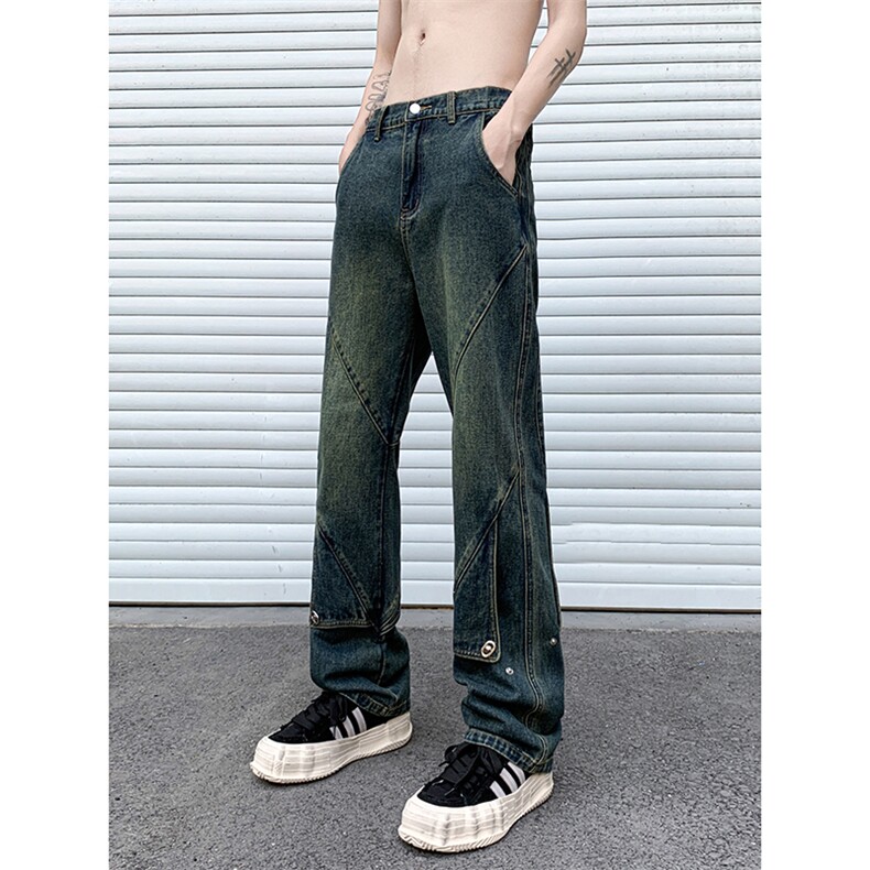 B221 美式ins高街暗黑拼接直筒工装牛仔裤 LK24147-P70  控98图片