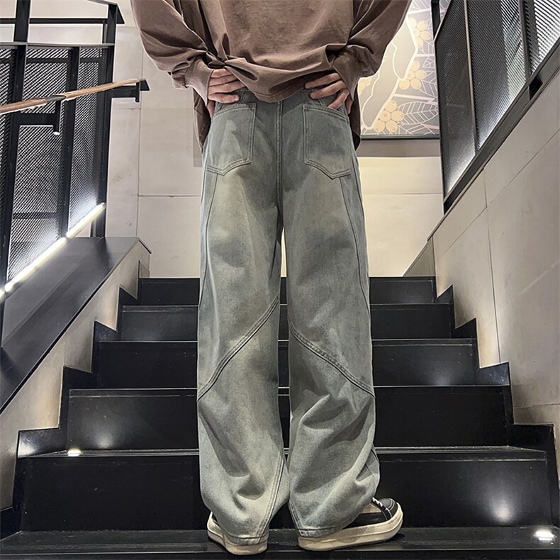 特批P42无差价夏秋衔接美式拼接水洗牛仔裤男士痞帅拖地长裤N9061,男装牛仔裤,电商A001-1