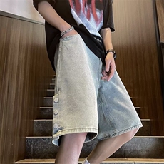 排扣开衩牛仔短裤男夏季美式高街复古五分裤潮牌裤子RK1676-P37，男装牛仔裤，星座412-3