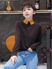 2025年秋季时尚百搭通勤简约休闲拼色领半高，女装羊毛衫，晨旭羊绒