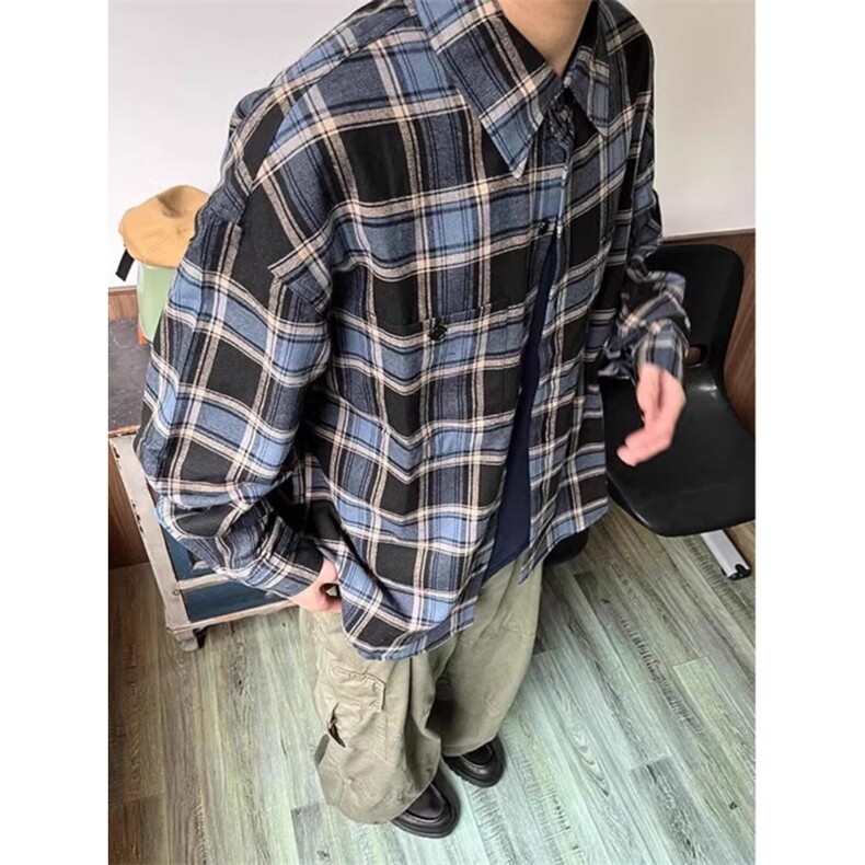 1506/Q30320/P38春秋美式宽松古着风碎花长袖衬衫男港味衬衣外套,男装衬衫,星座1506