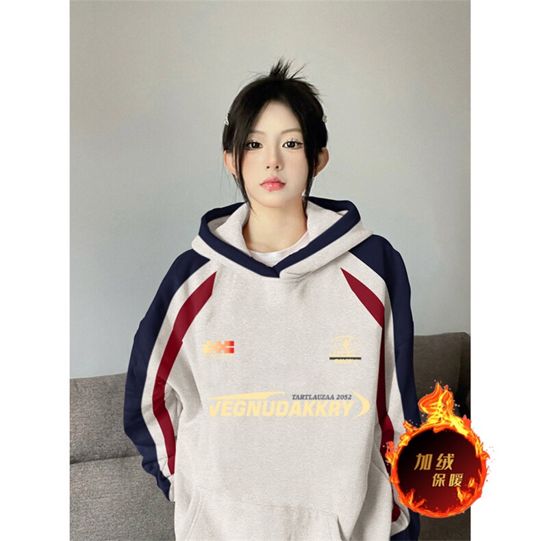 抖音得物供货提供视频秋冬重磅美式宽松接拼连帽卫衣3212,男装卫衣,电商A486