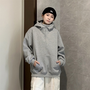 抖音得物高品质二开 25秋冬美式重磅宽松纯色连帽拉链高领卫衣W65图片