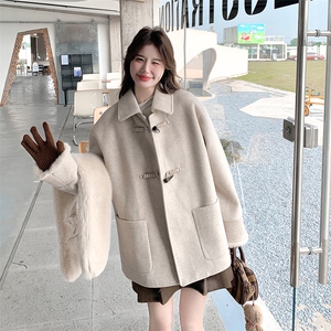 燕麦色高级感牛角扣毛呢外套女冬韩系气质呢子大衣6107P215K328图片