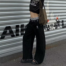 高腰棋盘格牛仔裤女春秋复古大码胖妹妹显瘦梨型身材微喇叭阔腿裤，男装牛仔裤，四季星座505