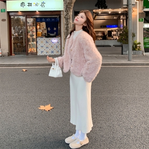 浅粉色秋冬皮毛一体外套女仿水貂绒休闲上衣2C353--716# P180K268图片