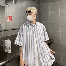 港风夏款男短袖衬衫条纹扎染刺绣宽松五分袖衬衣CS3003P38，男装衬衫，星座1013-1