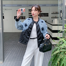 【大货】牛仔刺绣拼皮短外套2C057-918-P175-K288，女装短外套，2C057