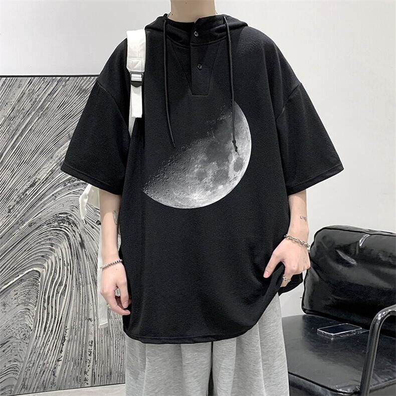 LD54426-P45NASA连帽短袖t恤男大码胖子带帽五分袖中袖,男装T恤,电商A040
