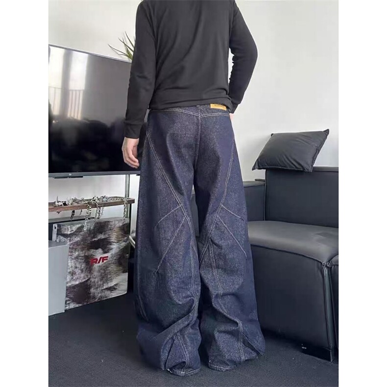 美式街头排扣设计感弯刀裤高街痞帅牛仔裤子-NZ395-网图,男装牛仔裤,星座1002-2