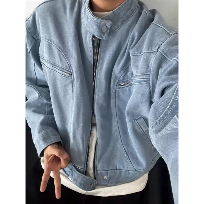 DJK7703-P70美式水洗工装夹克男士冰川蓝简约外套高街廓形上衣，男装夹克，星座603-2