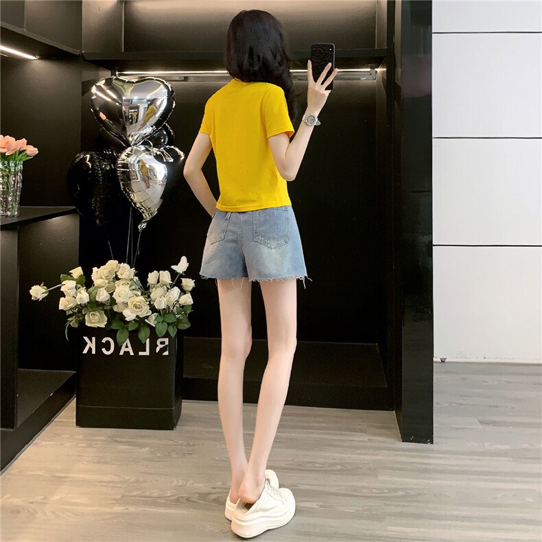女夏季新款韩版运动休闲套装卡通印花圆领短袖宽松牛仔短裤两件套,女装套装/套裙,江南