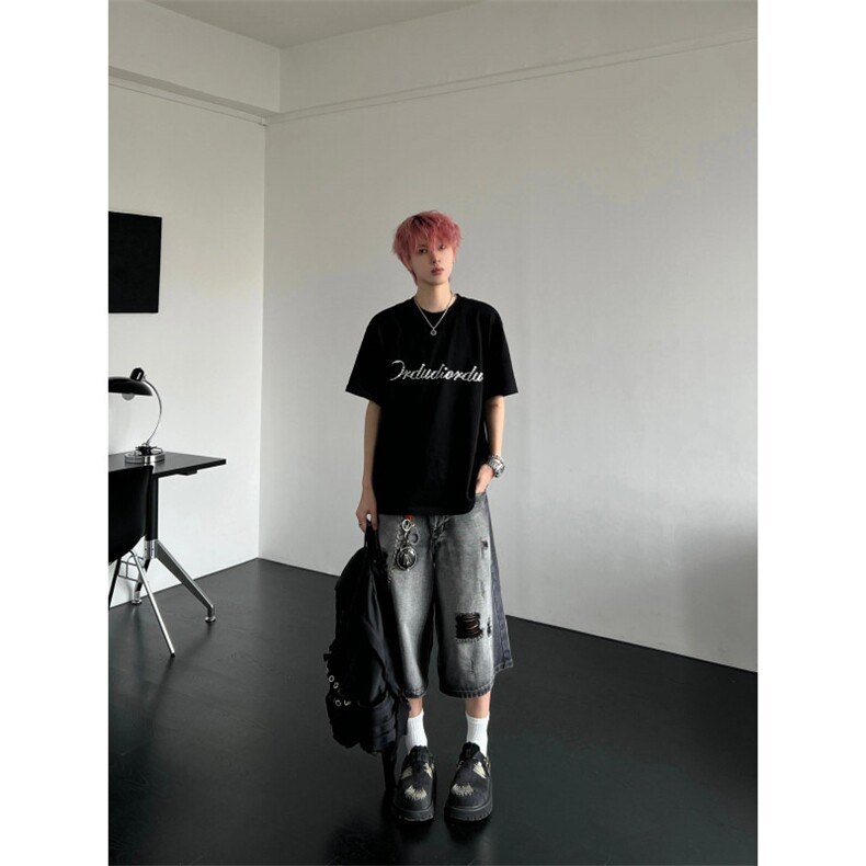 【网图有货】水洗破洞七分裤男美式hiphop牛仔短裤D622LL-特P40图片