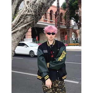 双层全刺绣麂皮绒美式复古棒球服男夹克情侣高街hiphop外套潮JK85图片