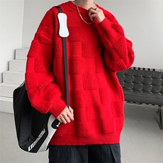 8XL-M特大码美式街头设计感毛巾绣格子毛衣男女情侣MY1204P50控68，男装针织衫/毛衣，电商D206-1