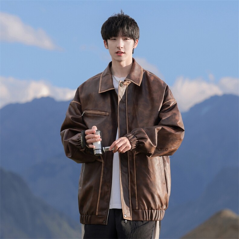 外景痞帅美式复古翻领机动皮夹克品质皮衣外套A406JK8663P115,男装夹克,星座309（原A406）