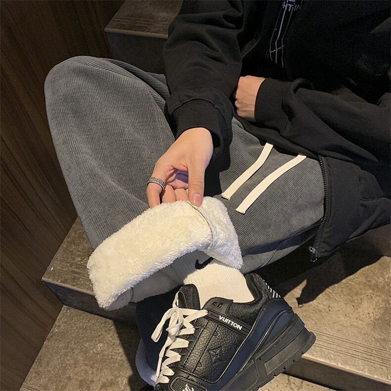 冬季新款灯芯绒羊羔毛直筒休闲裤XZ604-K121-P60控78,男装休闲裤,星座604