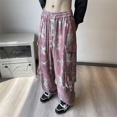 2023新款设计感宽松直筒阔腿裤美式高街迷彩工装裤男K7351-P66，男装休闲裤，星座512-3