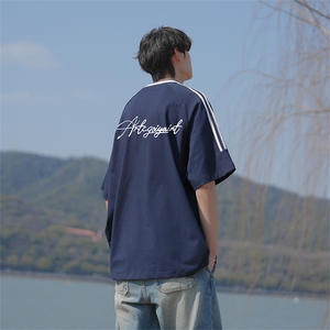 已注册新款抖音直播高品质三条杠运动宽松男短袖T恤T6009P28图片
