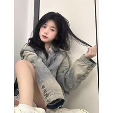 牛仔上衣春秋季新款复古独特设计感宽松西装领夹克设计感JK8925，男装工装外套，星座516A