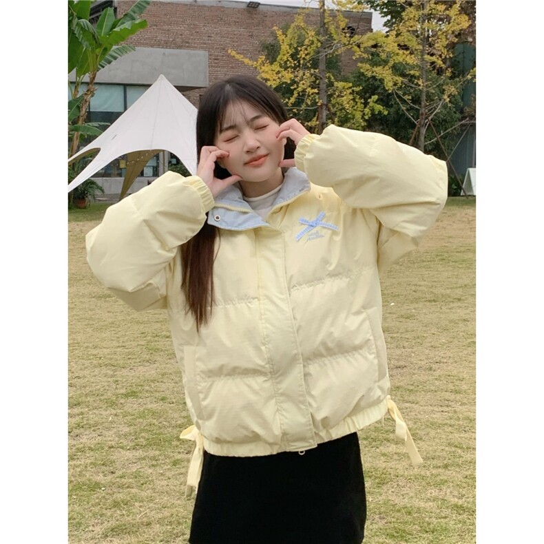韩系多巴胺撞色羽绒棉服外套女冬季ins甜美蝴蝶结立领奶棉袄,男装棉衣,星座1210-1