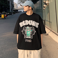 得物抖音40支双纱高品质运动半袖纯棉印花短袖T恤男女T7191-P40，男装T恤，电商A441-1