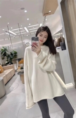 毛衣女秋冬2024秋冬款连帽洋气中长款宽松软糯针织衫上衣，女装羊毛衫，思途羊绒
