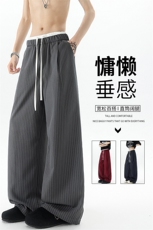 8XL-M假两件双腰山本裤条纹休闲西裤男夏宽松大码阔腿裤KZ052P60，男装休闲裤，电商B312