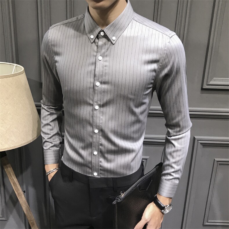 条纹白色男士修身衬衫翻领衬衣C602-P40,男装衬衫,星座1012