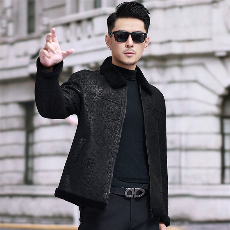 冬新款男士皮毛一体皮衣中老年爸爸装商务休闲男装真皮绵羊皮外套，男装皮衣，电商B360A（原721A）