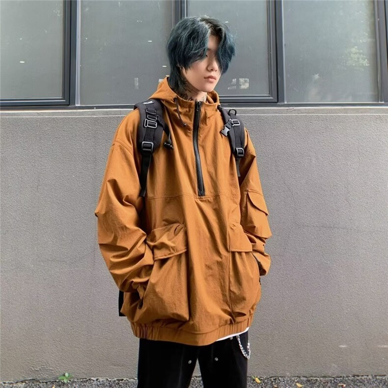 日系潮牌上衣连帽夹克宽松半拉链山系机能风衣春秋工装男女外套潮,男装风衣,星座1210-1