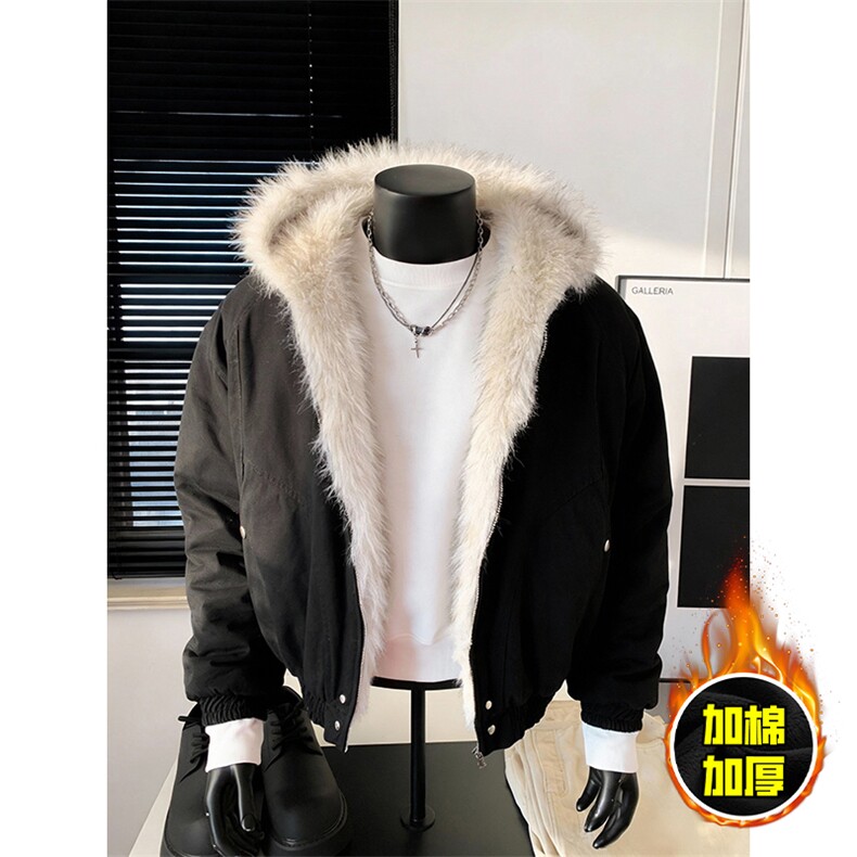 现货高品质美式高街冬季重磅硬挺短款座山雕毛领棉衣男女加厚外套，男装棉衣，电商A486-1