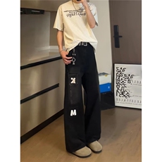 水洗多口袋设计弯刀裤子做旧男女牛仔裤拖地宽松长裤NZA8902，男装牛仔裤，星座516A