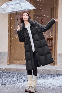 休闲宽松长款羽绒服女2024冬新款加厚保暖过膝气质连帽白鸭绒外套图片