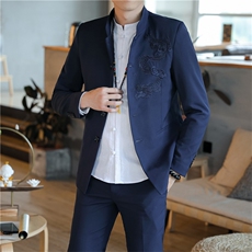 中山装西服套装男唐装西装两件套刺绣风外套A334-TZ109-P150，男装民族服装，电商B339(原A334）