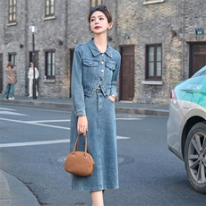高级感牛仔连衣裙套装女2025春秋新款小个子穿搭外套半身裙三件套，女装套装/套裙，采品优优