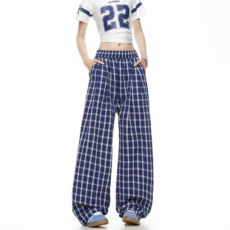 夏季轻薄格子休闲裤男女K1823/P40图片
