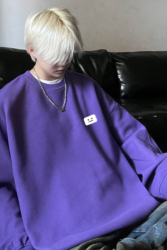 华夫格港风秋季新款多色小标宽松圆领卫衣JK23342特批24控39,男装卫衣,星座605(原A050)
