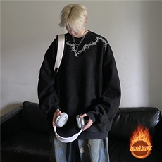 冬季新款美式高街荆棘印花宽松加绒卫衣JR23552特批48控88，男装卫衣，星座605(原A050)