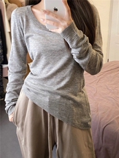 时尚百搭温柔U领打底精纺羊毛衫显瘦修身舒适保暖，女装羊毛衫，圣旺供货