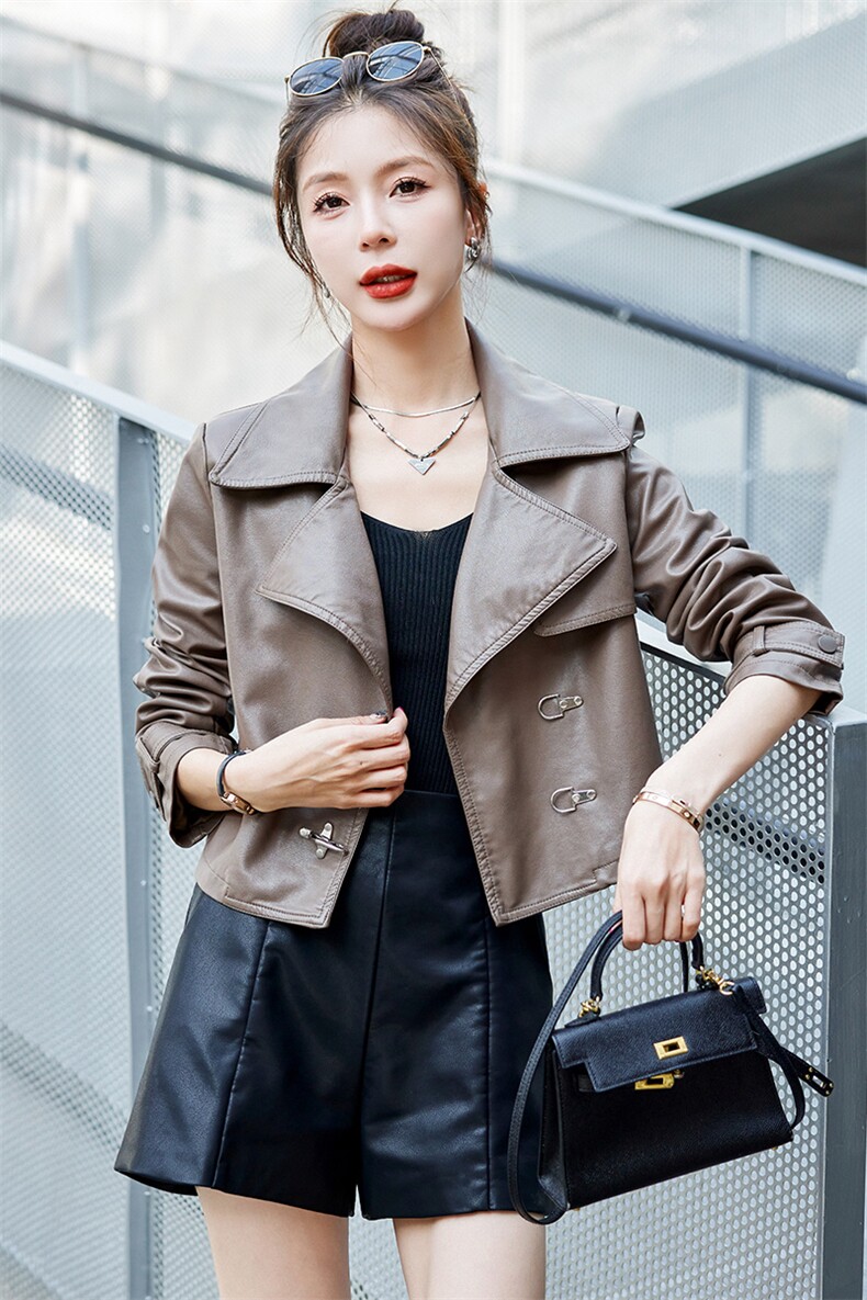现货皮衣外套女2023年春季新款洋气减龄短款皮夹克潮,女装皮衣,江南女神