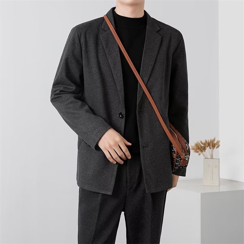 2024秋冬新款韩版毛呢小西装男修身单西休闲毛呢西服外套便西MX53，男装西服，星座1116A-2（原606A-1）