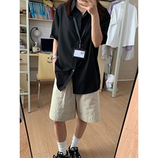 薄款冰丝短袖衬衫男简约纯色垂感休闲痞帅衬衣CS288-P20，男装T恤，星座301C-5