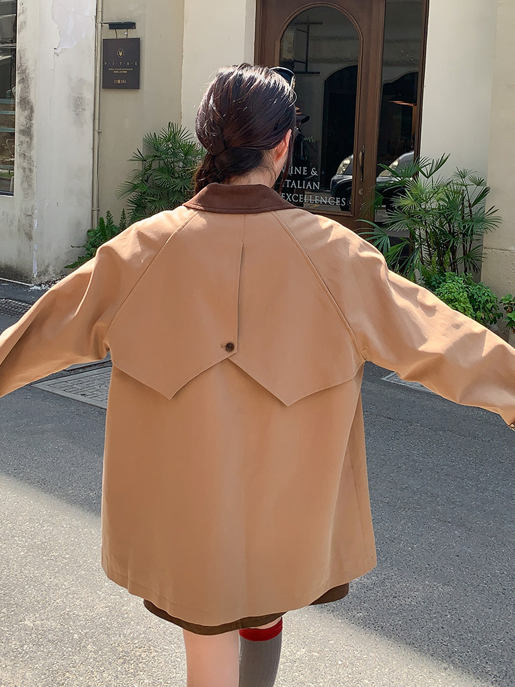 风衣女中长款2025年秋秋新款时尚百搭撞色拼接小个子时髦休闲外套,女装风衣,蝶眷