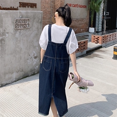 洋气减龄牛仔背带裙女2025夏季新款百搭直筒宽松薄款吊带连衣裙子，女装套装/套裙，慧尚依恋