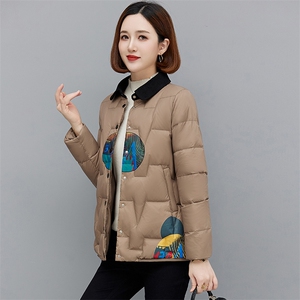 现货！2025冬季新款气质中长款印花羽绒服图片