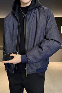标50白鸭绒冬装羽绒服男假两件连帽牛仔外套B317/J555/P238图片