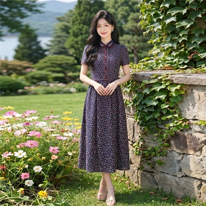 田园风碎花刺绣连衣裙女春夏收腰显瘦中长裙图片