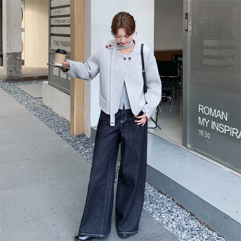 韩系灰色短款双面呢羊绒外套女冬季2025新款小个子淡人气质呢大衣,女装羊绒大衣,2D034