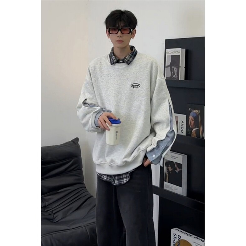 增3XL华棉复合牛奶丝340克假两件圆领卫衣1611B-WY07-P68,男装卫衣,星座1611B